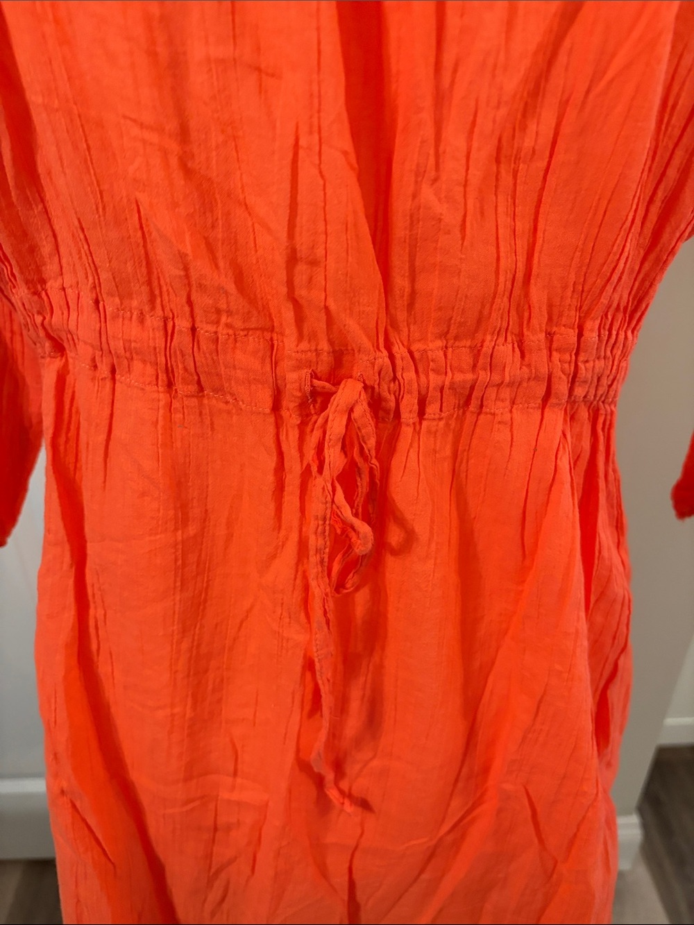 Athleta Med Bright Orange Gauzy Smocked-Waist Mini Sundress Scoop Neck BOHO - Picture 6 of 9
